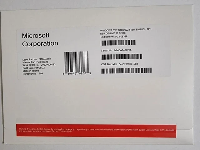 MICROSOFT WINDOWS SERVER 2022 Standard 16 Core DVD £43.20 - PicClick UK