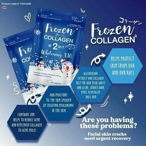 New Frozen Collagen, 2 in 1 Whitening x 10 with L-Glutathione Capsule- pack of 3 3