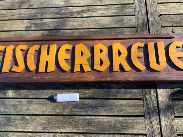 Altes Straßenschild Am Fischerbreuel Holz geschnitzt Düsseldorf Angermund Rose 3