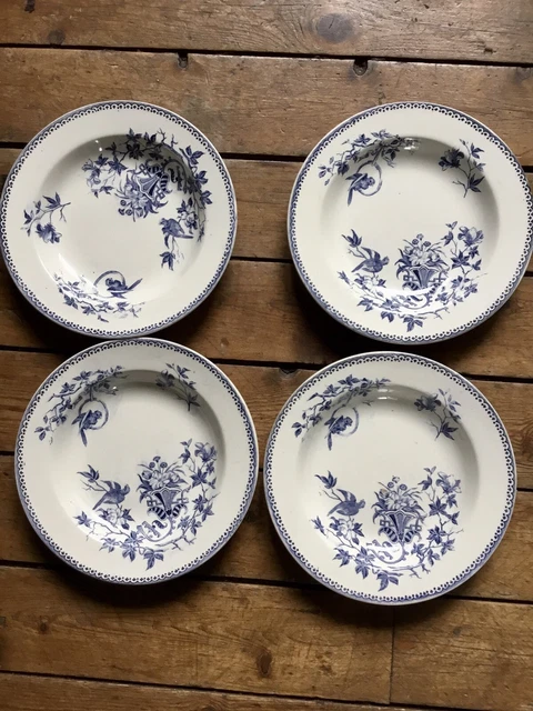 4 assiettes creuses Creil et Montereau perruches Terre De Fer 22,6 cm