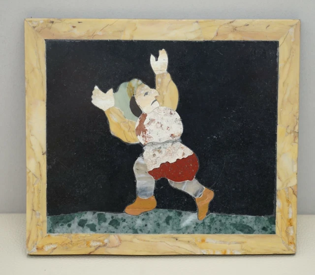 Four Rare Antique Italian Pietra Dura Marble Tiles Wall Plaque Fire Eater Jester 4