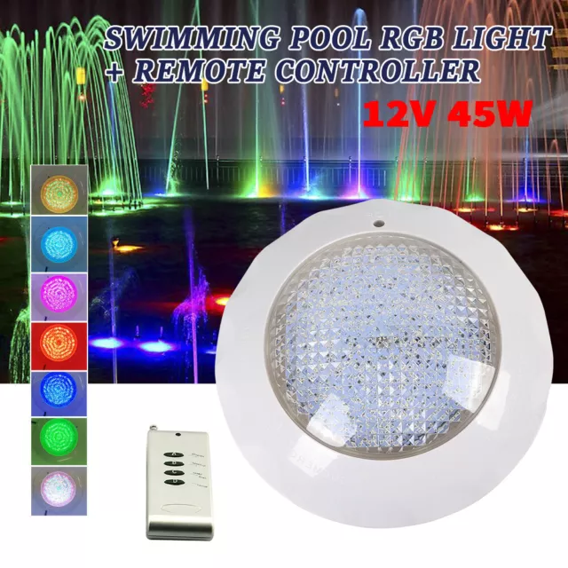 12V 45W RGB Swimming LED Pool Lights Underwater Lamp IP68 Waterproof w/ Remote