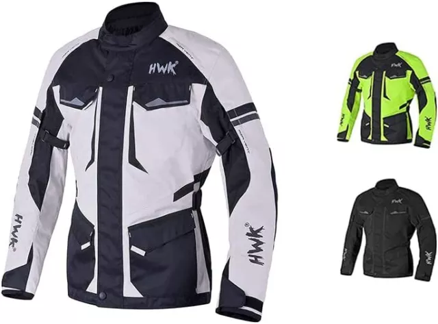 HWK Motorcycle Jacket for Men Adventure w/Cordura Textile Fabric, M - Light Grey