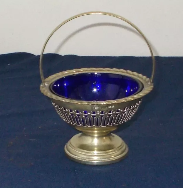 Fine Quality Antique Silver Plate Sugar Bowl With Cobalt Blue Glass Liner