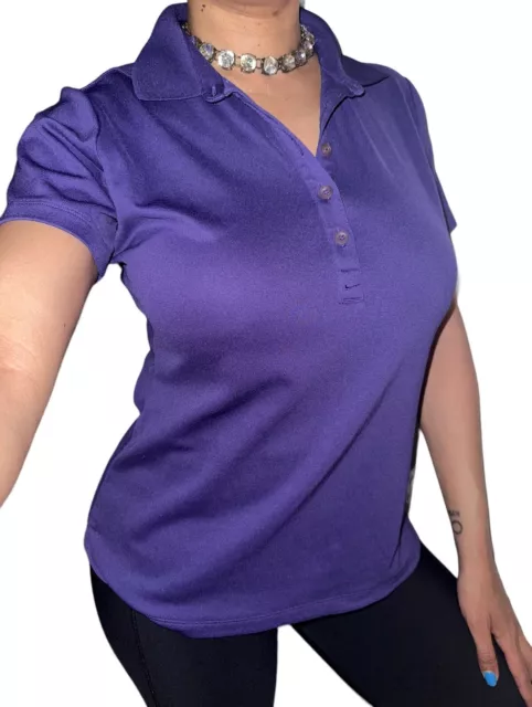 Nike Victory Golf Dri Fit Womens Sz M Purple Lovers Polo Collared Logo Shirt Top