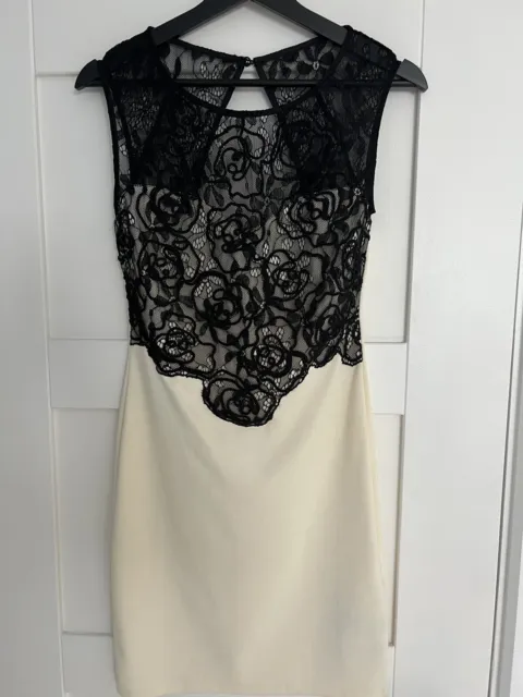 Lipsy Black cream Rose Floral Lace Bodycon Wedding Guest Prom Dress Size 10