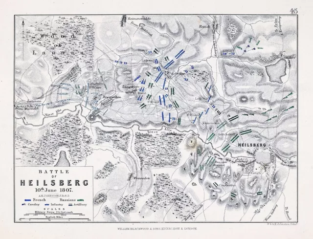 1855 Johnston Military Map Battle of Heilsberg Prussia Germany Napoleonic Wars 2