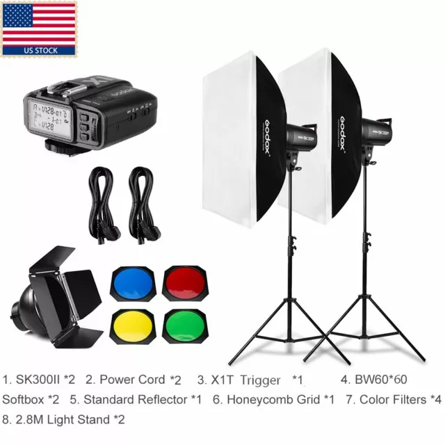 600W 2X Godox SK300II 300W 2.4G Studio Flash Strobe Light +X1 Trigger F Wedding