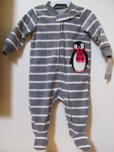 Boys Carter's Gray Stripe Penguin Footed Blanket Sleeper Pajamas Sz 6M Boys Carter's Gray Stripe Penguin Footed Blanket Sleeper Pajamas Sz 6M