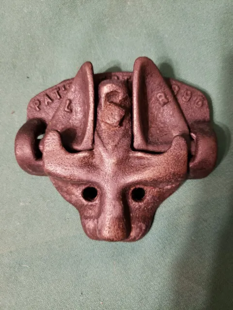 Vintage Rare Antique Cast Iron Garden Gate Latch Figural Cat Face Patent 1895