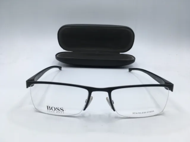 HUGO BOSS 0878 Men's Black Frame Demo Lens Rectangular Eyeglasses 55MM