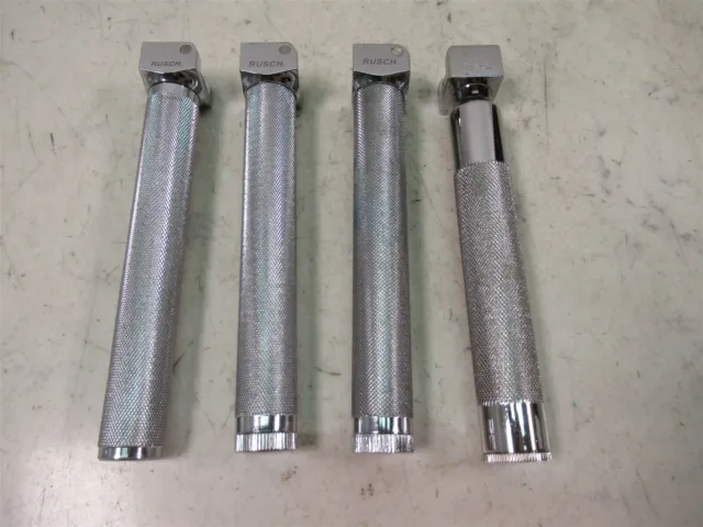Lot of 4 Rusch Laryngoscope Handles Fiber Optic Stainless Steel