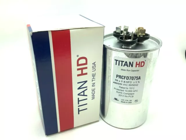 MADE IN THE USA - 70/7.5/440 Round Capacitor-Titan HD- Heavy Duty Run Cap 70+7.5