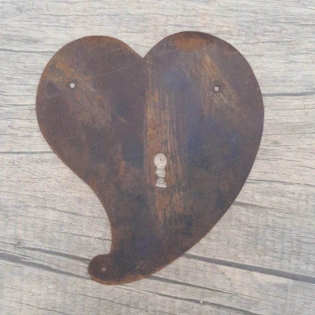 Vtg Iron large handmade heart shape Drawer Dresser Jewelery ESCUTCHEON Key hole
