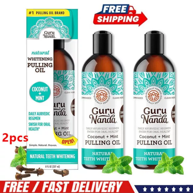 2X GuruNanda Natural Whitening Pulling Oil with Coconut Oil, Alcohol Free 237ml