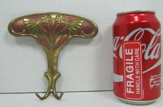 Antique Bronze Art Nouveau Hanger Hook Bracket Butterfly Flower ornate brass wsh 12
