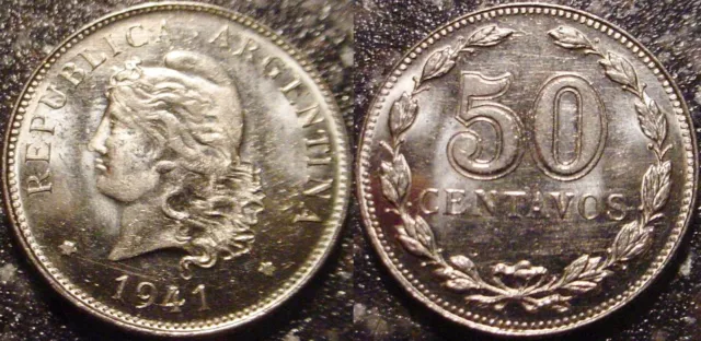 Hi Grade 1941 50 Centavos Argentina**Superb Detailed Coin*