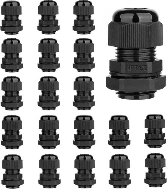 20 PACK 1/2'' NPT Cable Gland Waterproof Adjustable 6-12Mm/0.24-0