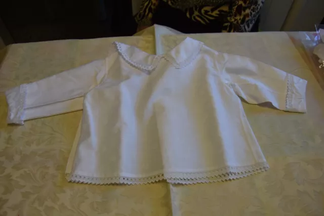 Camiciola neonato damasco bianco vero Vintage (9) B4  ^