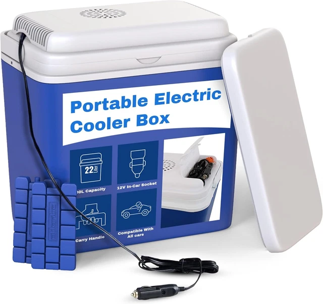 22L ELECTRIC COOLER Box Power 12V Car Cigarette Lighter 2 Ice Packs Cool  Fridge £44.99