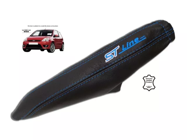 Freno a mano Gaiter per Ford Fiesta 2002-2008 Pelle Nera Ricamo Blu