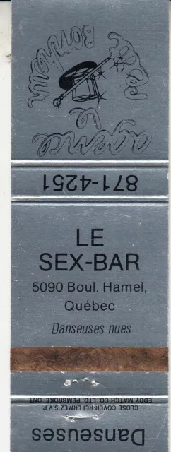 Vintage Matchbook Cover -  Le Sex Bar  - Hamel Quebec