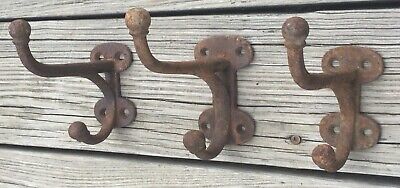 Old Vtg Industrial Large Iron Bridle Barn Farm Horse Rustic Tack Hook Lot Of 3