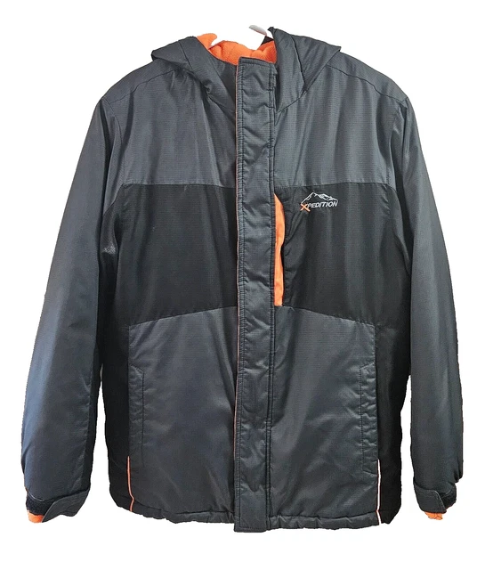 Boys Mountain Xpedition Winter Coat Size XXL (18) Zip Jacket Hood Black Orange