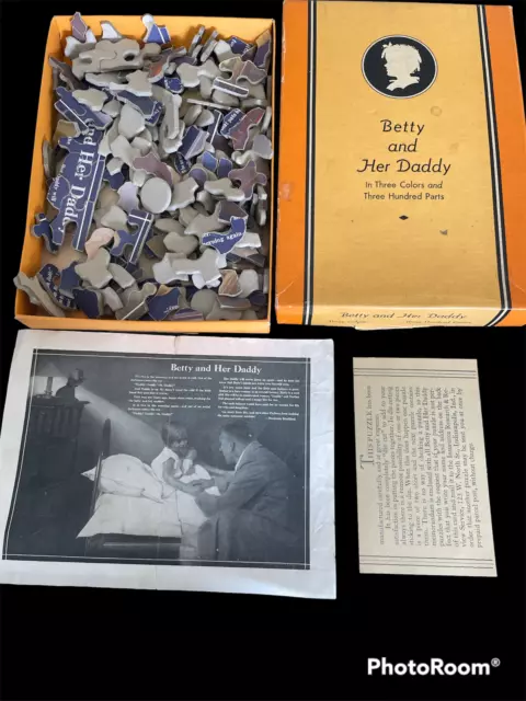 Vintage DIE CUT Jigsaw PICTURE Puzzle Rare 1940 BRAMWOOD PRESS BETTY & HER DADDY