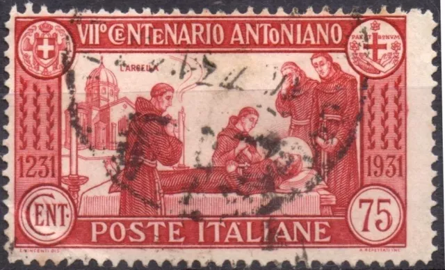 ITALIA REGNO 1931 - Usato 75 cent 7° centenario morte Sant'Antonio #K3U