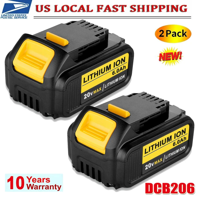 2 Pack 6.0AH For DeWalt 20V 20 Volt Max XR Lithium Ion Battery DCB206-2 DCB205-2