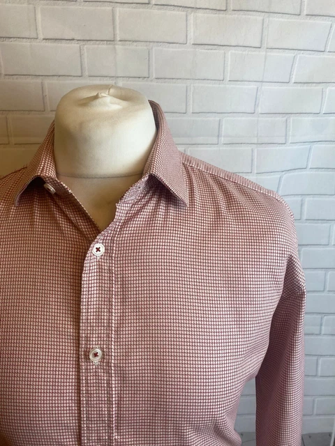 T.M. Camicia Lewin motivo rosso 16,5"" - 34,5"" polsino aderente con bottoni