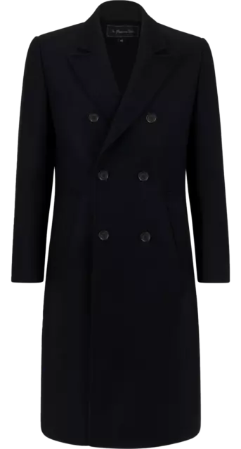 Mens Double Breasted Black Overcoat  70% Wool & Cashmere Long Coat Winter Jacket