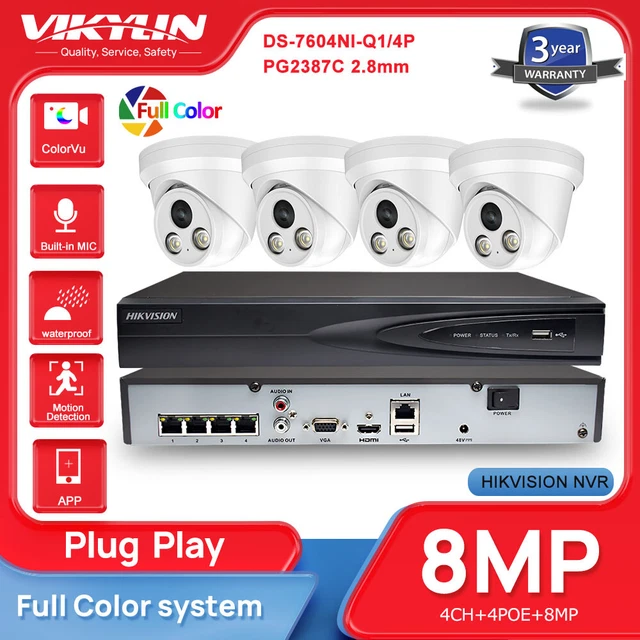 PLUG PLAY HIKVISION 4K 8MP ColorVu IP Camera CCTV system kit Home