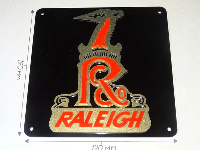 Raleigh Bikes, Classic Raleigh Cycling Sign, Black, Gold & Red: 190mm X 190mm