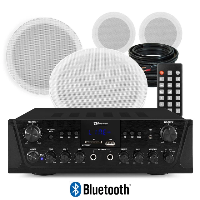 2 ZONE OUTDOOR Marine 6.5" Ceiling Speakers System & PV220BT Bluetooth