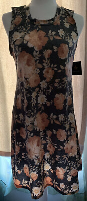 Fortune+Ivy Floral Sabria Knit Tank Dress Women's size Medium NEW Orange Roses