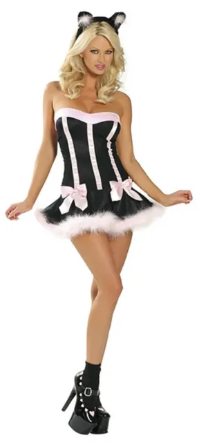 Halloween poupée chat Pussy mini robe fantaisie tenue costume + oreilles lingerie