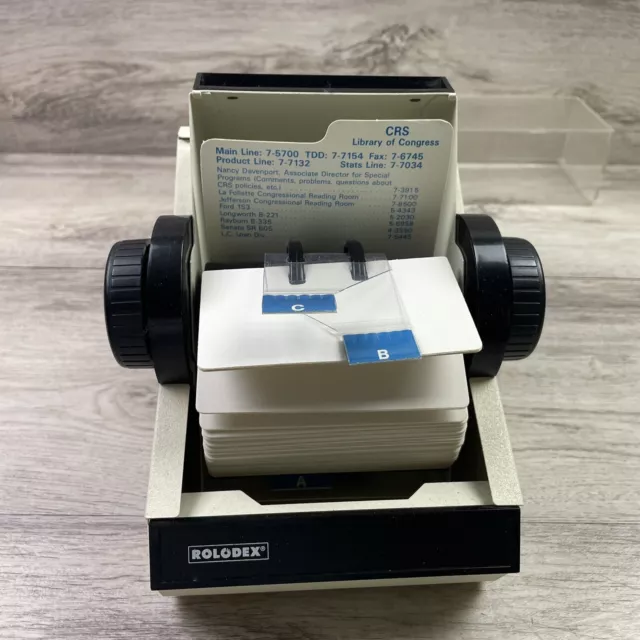 Vintage Rolodex 2254 WITH KEY Beige Metal with File Tabs and Cards