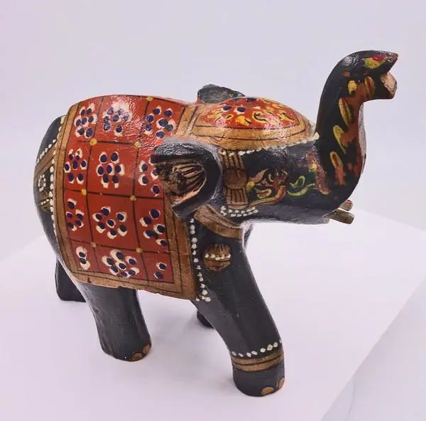 *Elefant aus Holz Handgeschnitzt  Figur Glücksbringer Handbemalt bunt bemalt