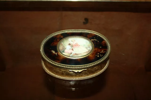 Belle Boite à Bijoux en Bronze Doré XIX Louis XVI peinture miniature