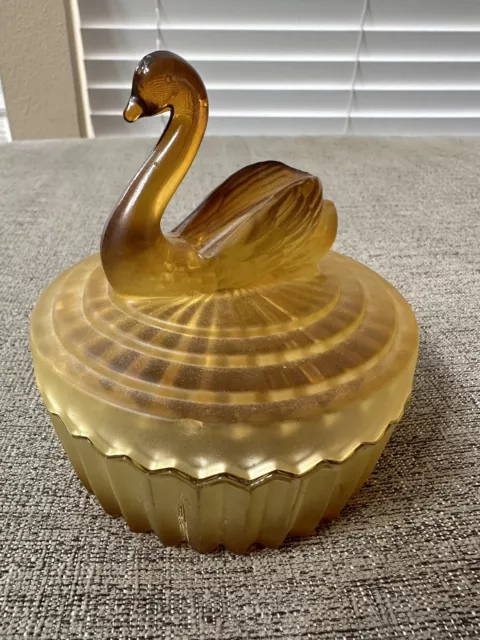 1950s Jeanette Glass Marigold Candy Dish with Swan - Vintage