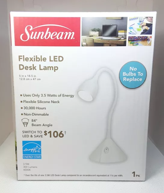 Desk Lamp LED Flexible White Sunbeam 3.5 Watts 300 Lumens Brand New