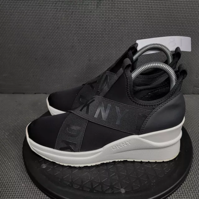 DKNY LEYA WEDGE Shoes Womens Sz 8M Black White Slip On Sneakers $39.00 ...