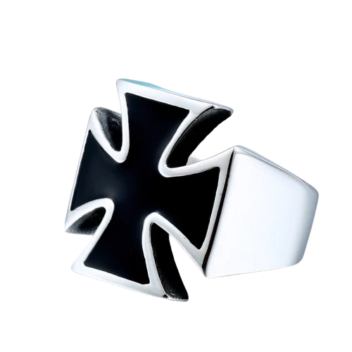 Bague chevalière Templier Acier inoxydable 316L Croix des templiers Croix pattée