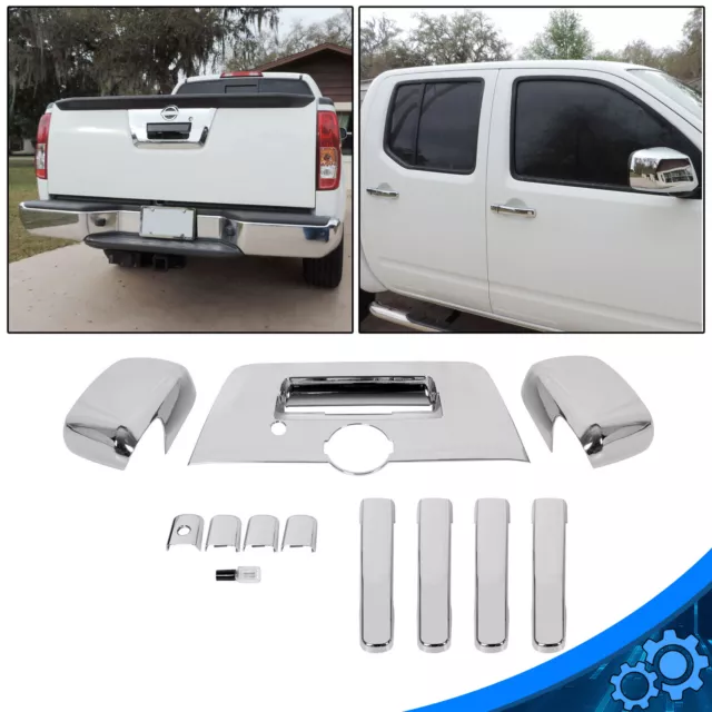 Chrome Mirror+4 Door Handle w/PSG KEYHO+Tailgate Cover For 13-19 Nissan Frontier