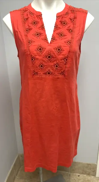 J.Crew Women's Sleeveless Embroidered Coral Linen/Cotton Dress Size Small