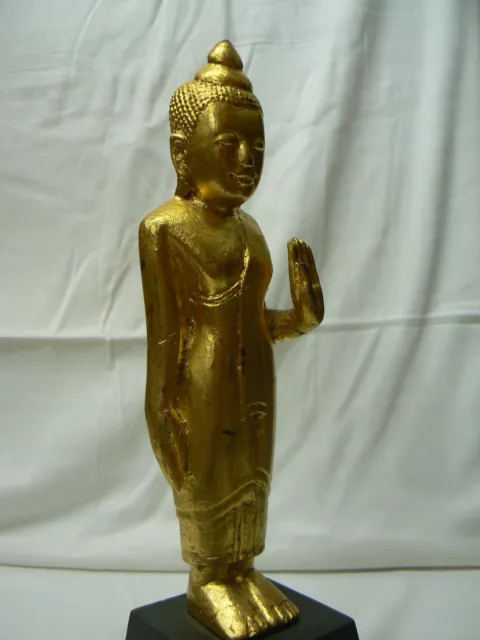 AB109 Antique Burmese Buddha Carved Wood Gold color 19th C. "do not fear" 10