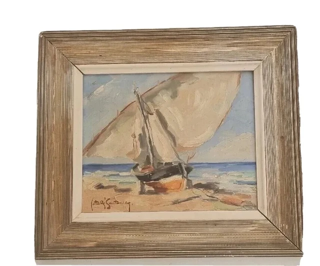 Pintura Óleo Paisaje Marinero Velero Barcos Cuadro Painting Oil Paisaje