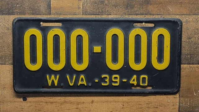 VINTAGE WEST VIRGINIA Sample License Plate 1940 Original Authentic